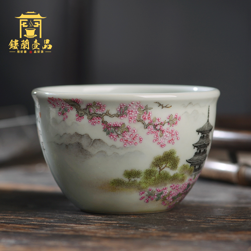 All hand - made pastel xanadu cylinder cup of jingdezhen ceramics kung fu tea, large tea cup single CPU master CPU