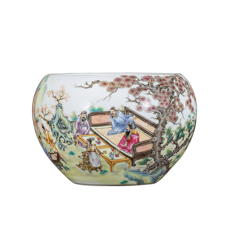 Jingdezhen ceramic all hand - made pastel peach banquet figure in hot tea to wash to cylinder washing water jar kung fu tea accessories