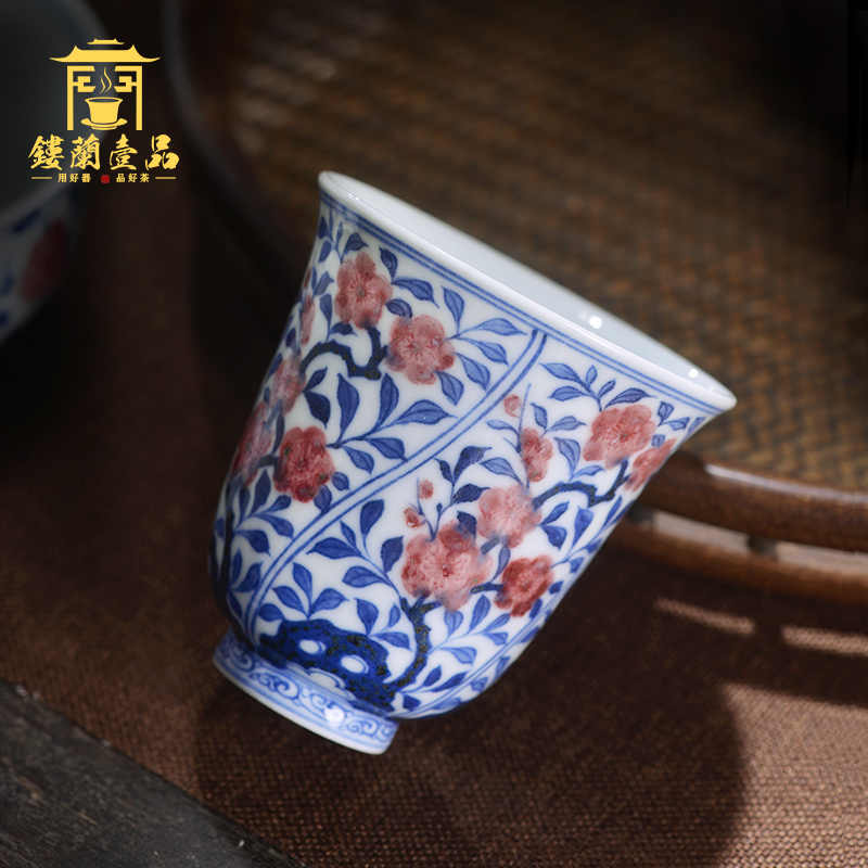 Jingdezhen ceramic blue and white youligong name plum blossom put all hand - made master cup kung fu tea tea cup single CPU fragrance - smelling cup