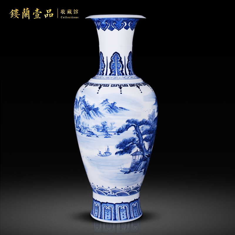 Jingdezhen ceramics hand - made of blue and white landscape landing place of vases, Chinese style living room decorations for the opening of marriage