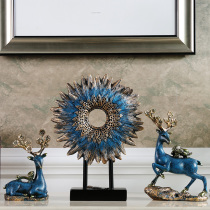  Nordic lucky elk ornaments Home accessories Creative Peacock feathers living room TV cabinet entrance decorations