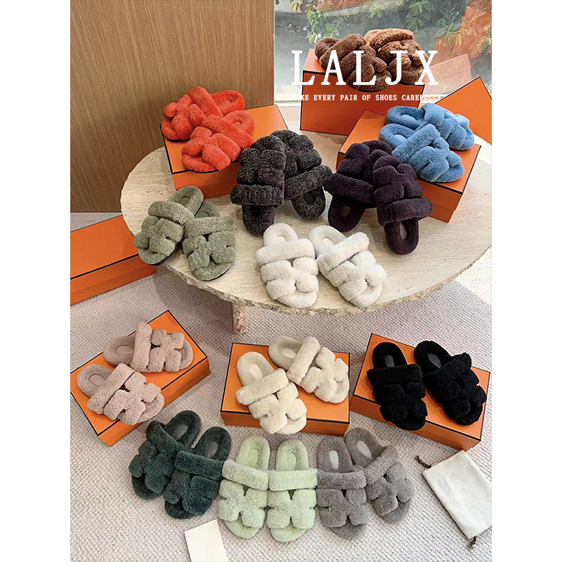 Old Li's 2026 Autumn/Winter New Teddy Fur Slippers for Women, Outdoor Wear, Fur and Leather Integrated, Velcro, Thick Sole, Uncle Li Slippers