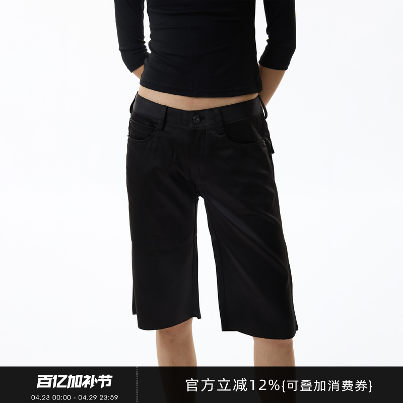 Gogoburn Black Low-Waist Straight-Leg Casual Suit Shorts for Women 2026 Summer Commuting Loose Versatile Five-Point Pants