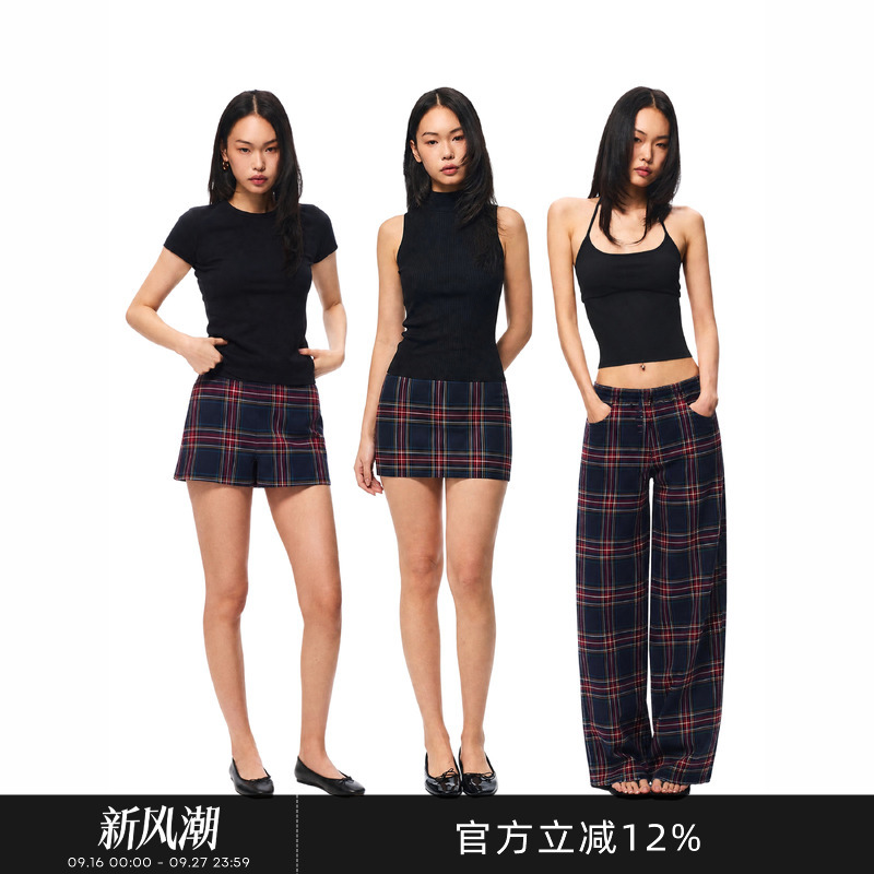 Gogo Burn Early Autumn New Red American Retro A-Line Plaid Skirt | Plaid Trousers | Plaid Shorts for Women