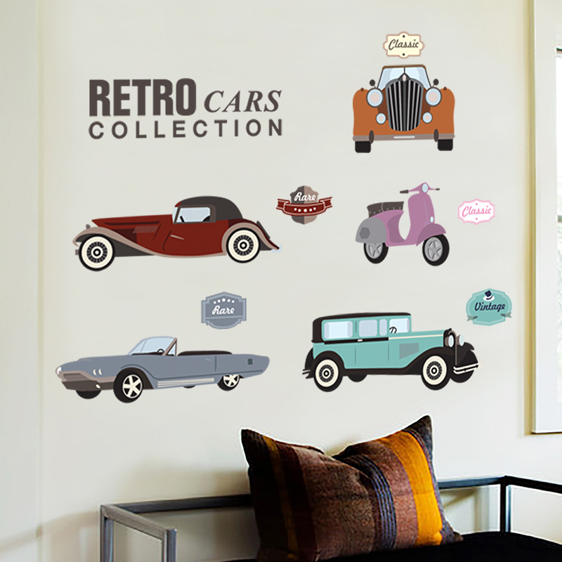Bedroom Wall Stickers Stickup Kindergarten Boys Children's House Wall Decals Retro Car Removable Wall Stickers
