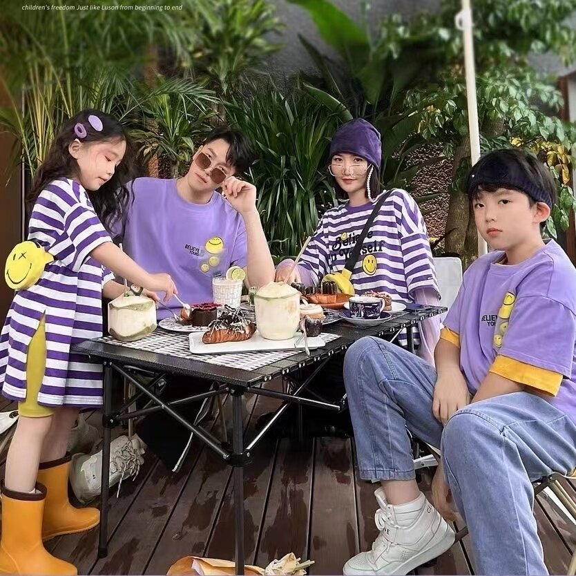 Pro-submount summer clothing 2022 new family of three chuckle striped collared T-shirt Korean version striped whole family clothing short sleeves