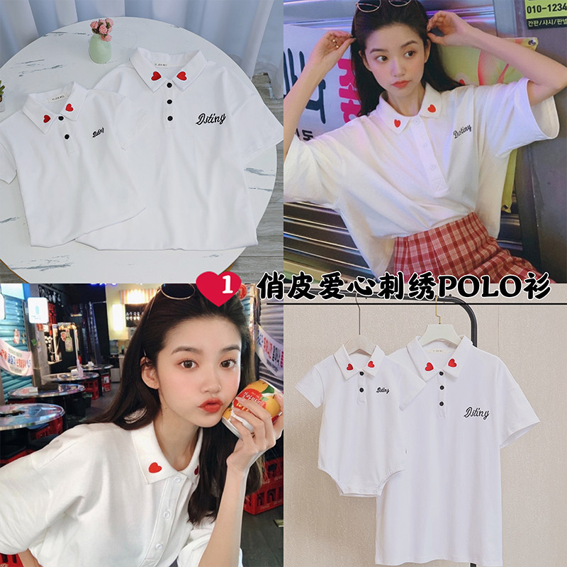 Pro-sub-dress Charters for a family of three-four-mouthed female clothing high-end POLO-shirt embroidery caring short sleeve T-shirt for the whole family