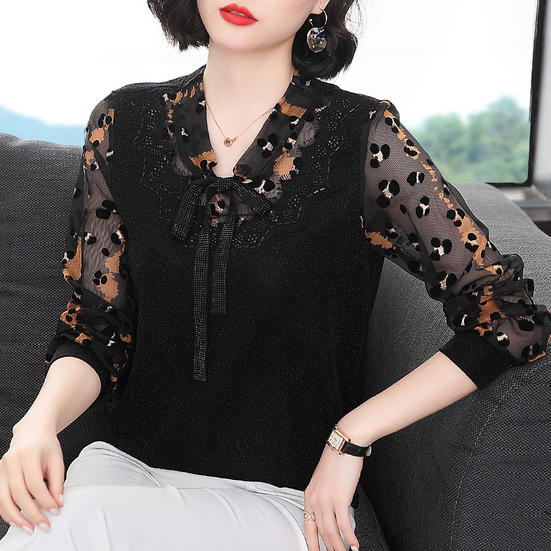 2022 new mother early spring base shirt female style fashion noble small shirt top middle aged long sleeve T-shirt