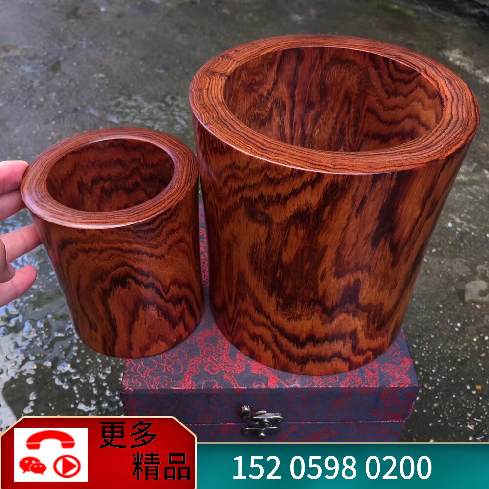 Large pen holder Hainan yellow flower pear wood old stock pen holder sea butter pear full tiger leather grain landscape grain descending fragrant yellow sandalwood