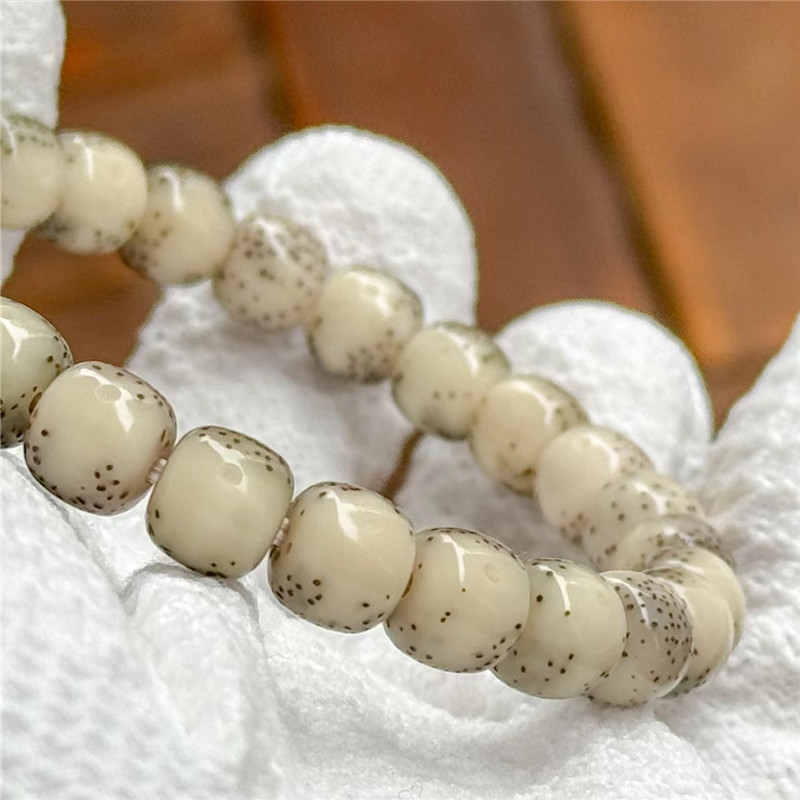 Natural Stone Jade Material Xingyue Bodhi Hainan Single-Circle Fully Jadeified Waxy Ice Old-Style Barrel-Shaped Bracelet