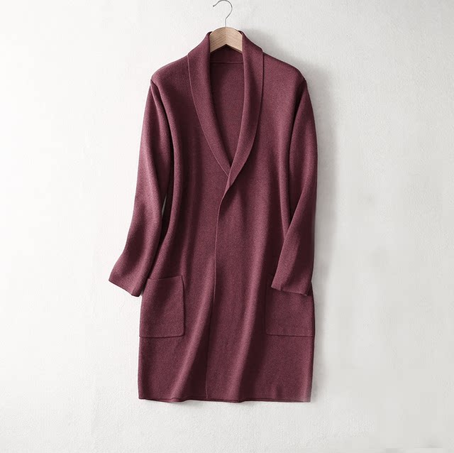 Thickened textured silk cashmere cotton suit collar knitted cardigan coat mid-length woolen coat top for women