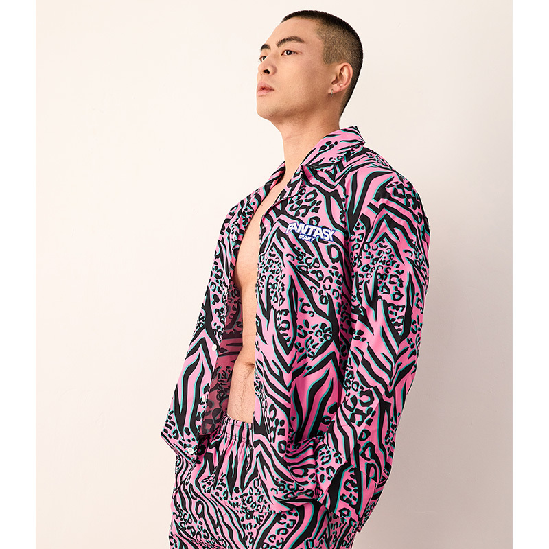 Men's Spring Leopard Print Zebra Print High-End Printed Long-Sleeved Long Pants Loungewear Set, Spring Style, Can Be Worn Outside