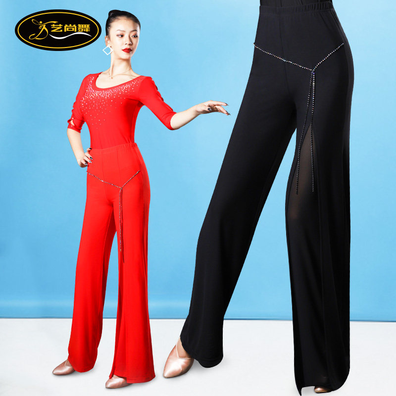 Yishang Dance New Latin Dance Practice Pants Women's Modern Dance Pants National Standard Dance Competition Sailor Dance Wide Leg Long Dance Pants