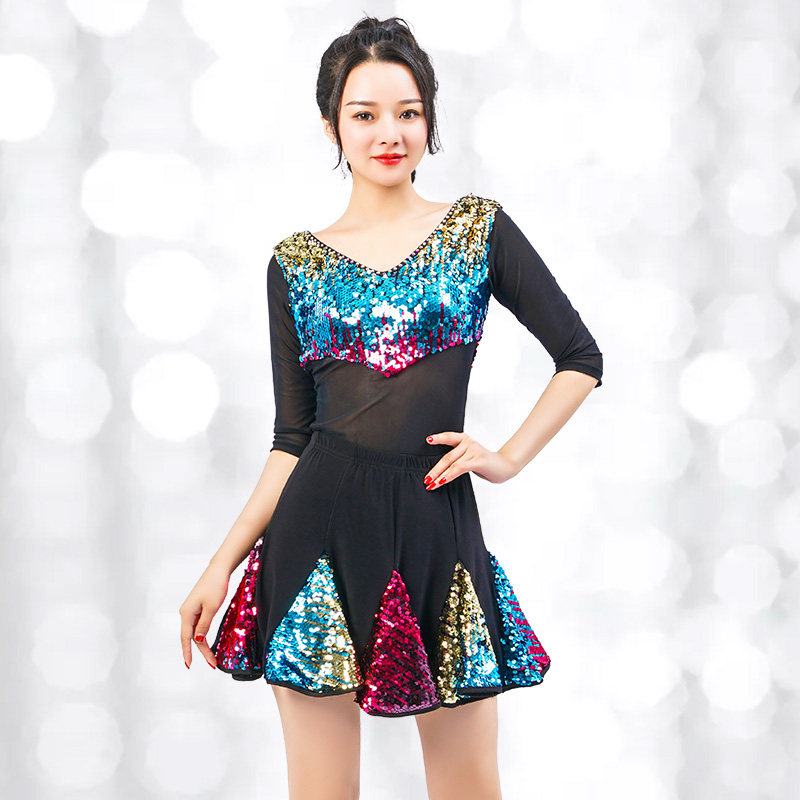 Yishang dance new Latin dance practice suit female sailor dance skirt professional square dance suit sequined short skirt