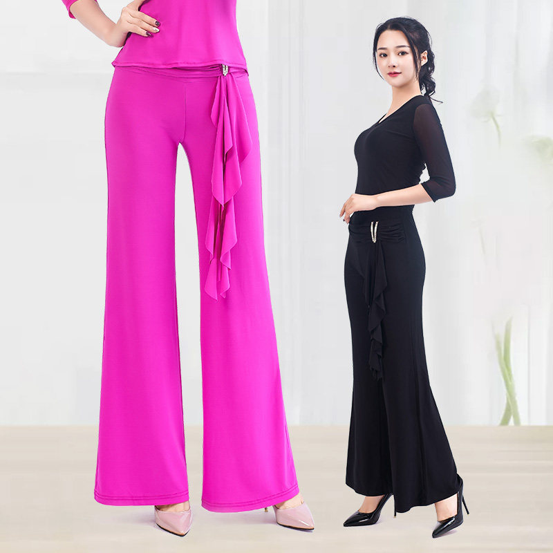 Art Champs New Latin Dance Pants Women Morden Dance Long Pants National Mark Dance Performance Horn Pants Square Dance Broadleg Dance Pants