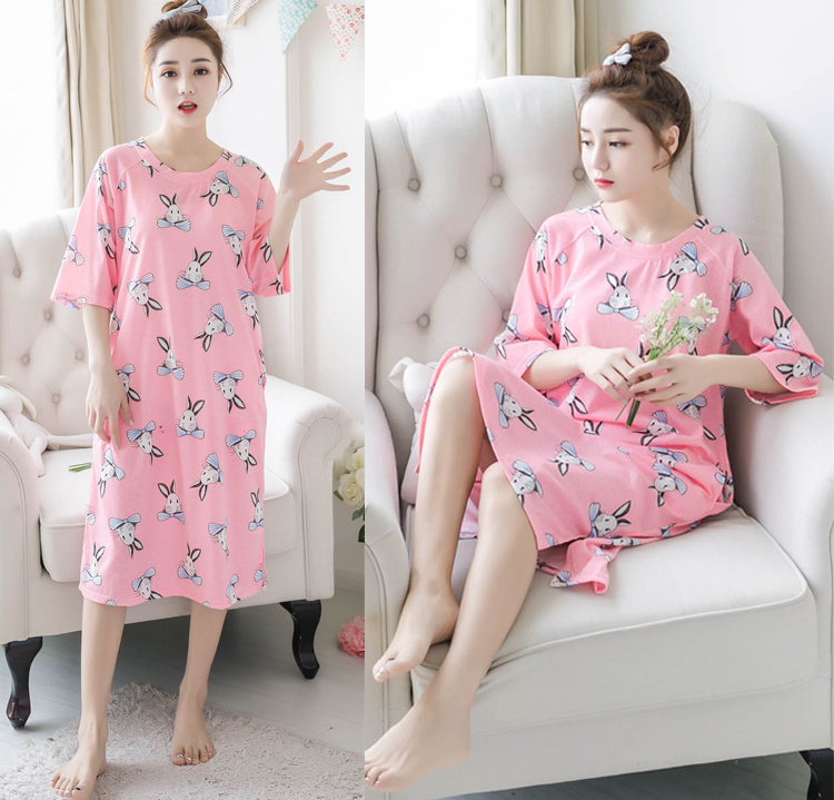 Váy ngủ cỡ lớn cho nữ mùa hè rộng rãi Bộ đồ ngủ Hàn Quốc nữ mùa hè cộng với chất béo XL béo mm200 kg bà bầu đầm đẹp giá rẻ