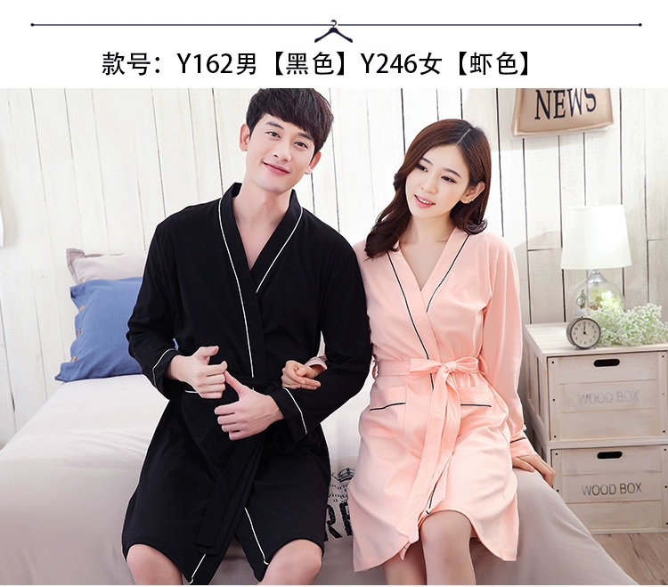 Cặp đôi áo ngủ nam dài tay cotton mùa xuân và mùa thu đám cưới mới cưới đồ ngủ buổi sáng áo choàng áo choàng cô dâu áo ngủ đồ ngủ đôi
