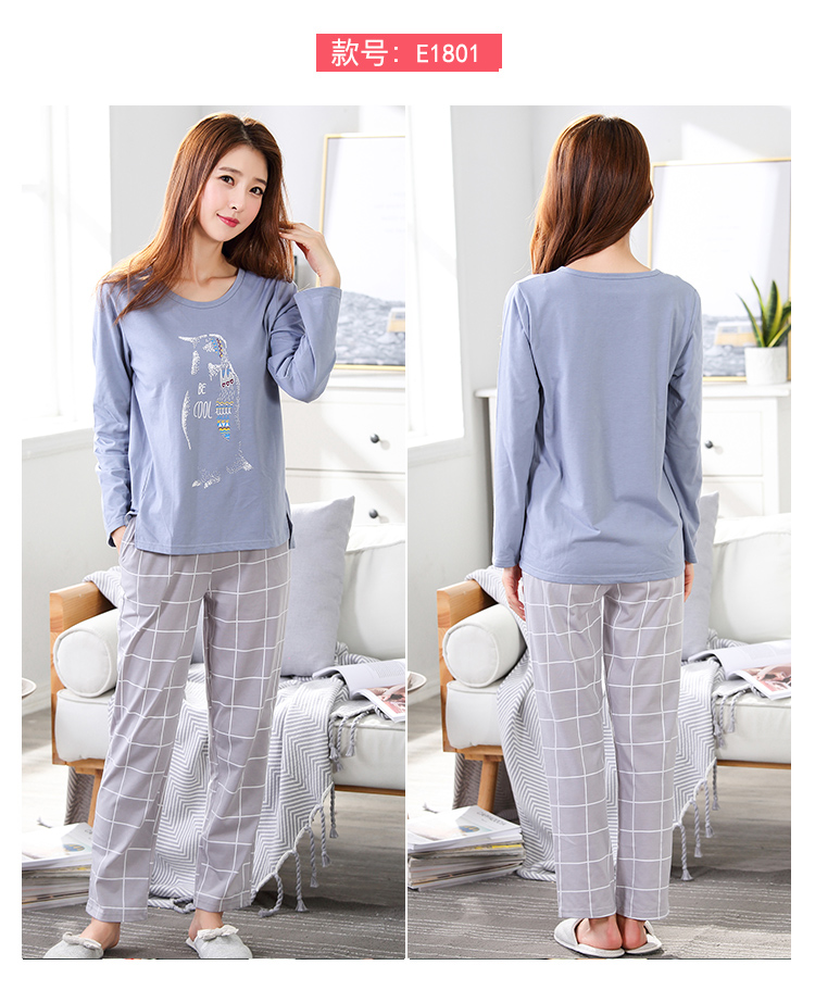 Bộ đồ ngủ cực rộng của phụ nữ tay dài mùa xuân và mùa thu cotton lỏng phiên bản Hàn Quốc của bộ đồ cộng với phân bón XL chất béo mm200 kg mùa đông đồ bộ mặc nhà cao cấp