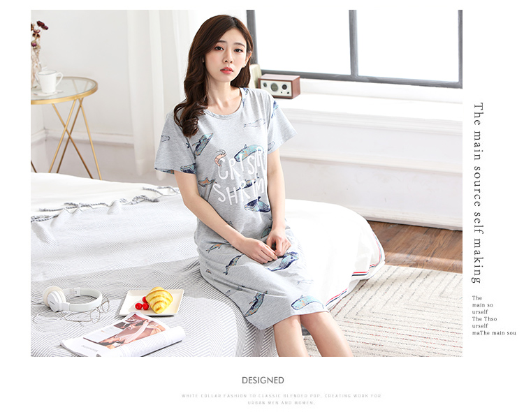 Mùa hè nightdress cotton lỏng ladies XL cộng với chất béo MM200 kg phụ nữ mang thai ăn mặc đồ ngủ mùa hè