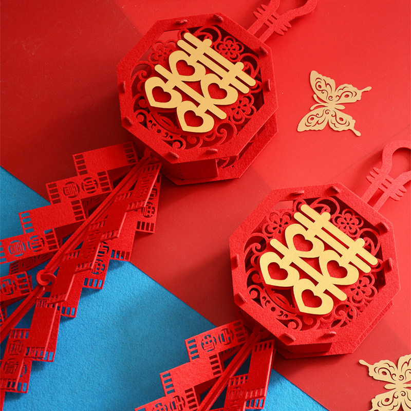 Happy Words Wedding house door Wedding decoration items Living room door Chinese solid pendants wedding house Heqing arranged firecrackers