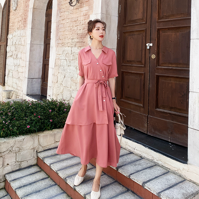 MAJE KARA French niche dress women's summer new waist irregular slim chiffon first love midi skirt