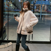 MAJE KARA winter new lamb wool jacket female short loose fur integrated student fashion cotton clothing tide