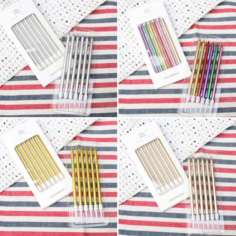 High Quality Birthday Candle Simple Plated Slender Wedding Birthday Candle Pearlescent Golden Silver Long Pole Candle