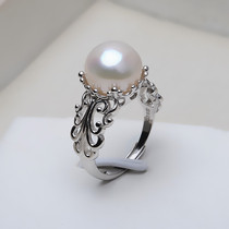 S925 silver opening ring female torso live mouth ring adjustable finger ring diy pearl accessories empty support tide 3879