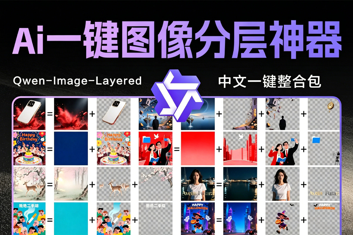 Qwen-Image-Layered一键整合包 AI一键图像分层神器 将照片拆成可编辑图层，设计师效率革命！