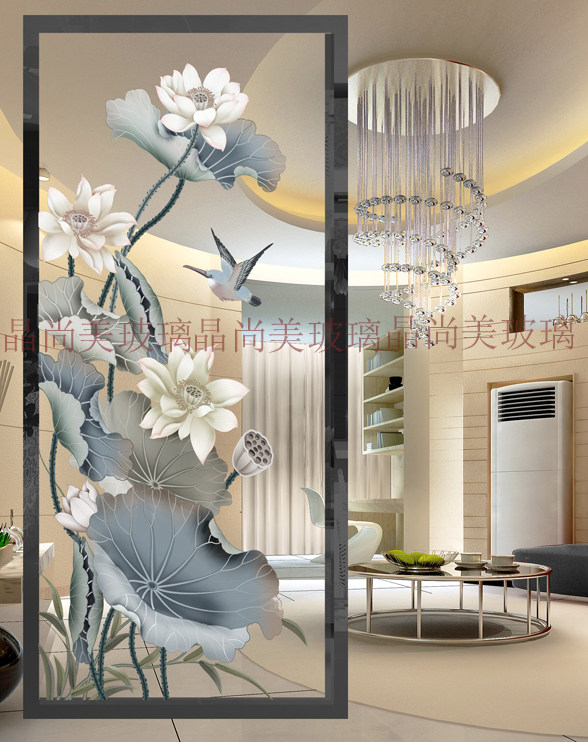 Shanghai Art Glass Xuanguan Partition Wall Screen Solid Deep Sculpture Double-sided Light Transmission Minimalist Style Lotus Bird