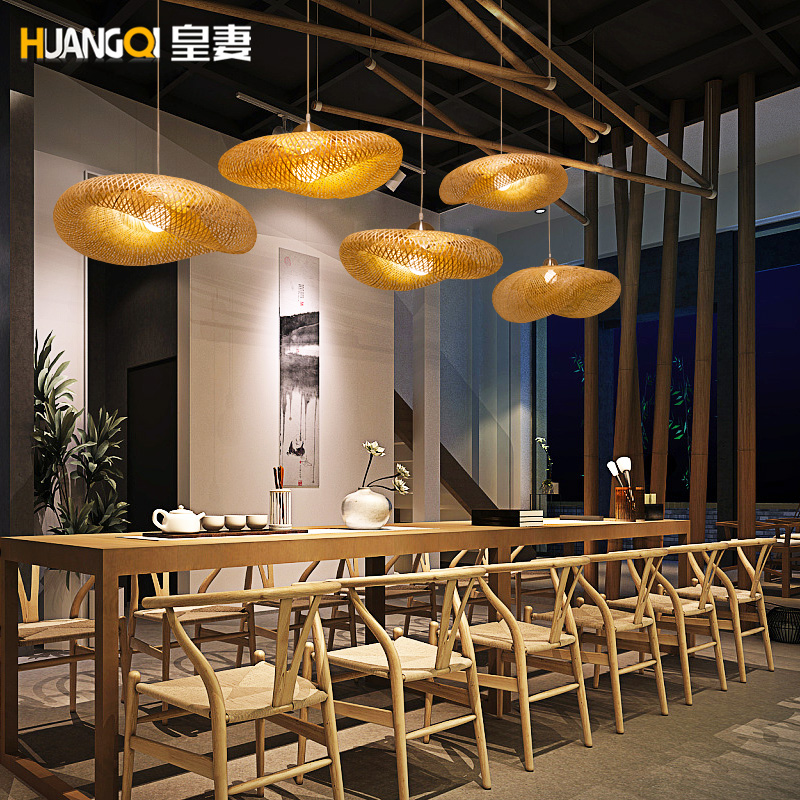 Bamboo chandelier tea room Zen light new Chinese-style homestay hotel Southeast Asian style tea house light Japanese rattan light