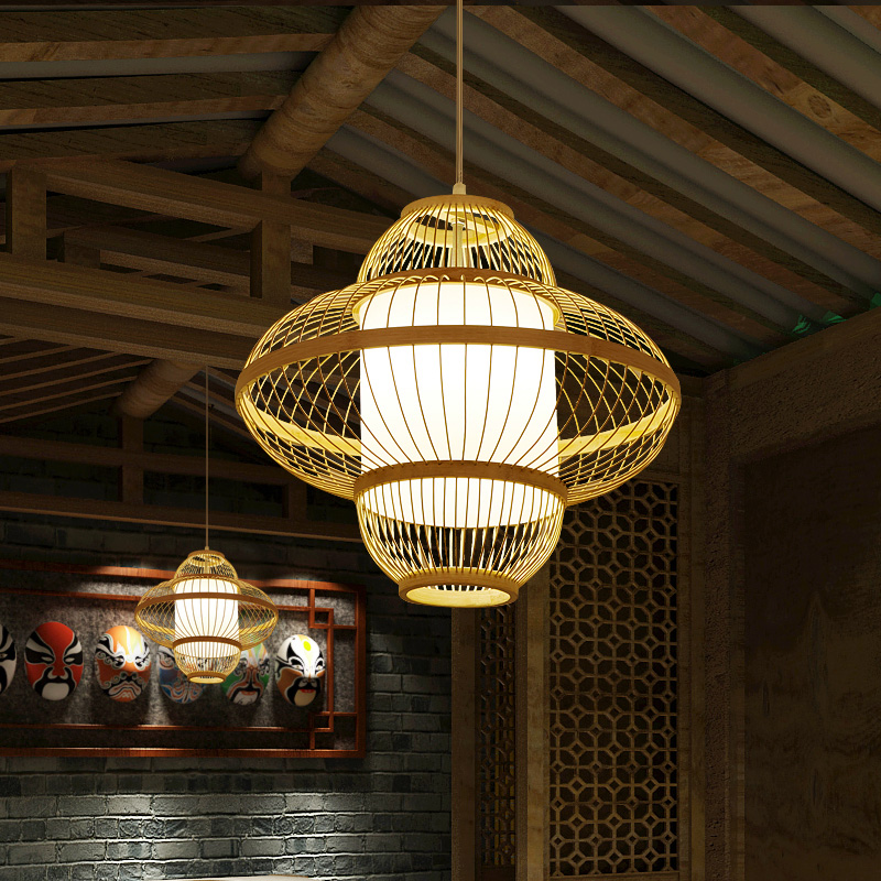 Creative Japanese chandelier Simple modern personality Chinese bamboo lamp Bed and breakfast dining room bar sushi restaurant Pastoral style lamps