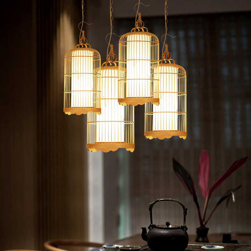 Birdcage lamp floor chandelier classical decoration homestay room Chinese Zen Chinese style bamboo birdcage lamp