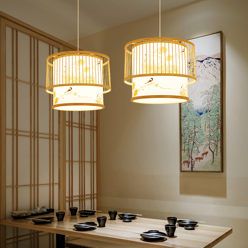 New Chinese bamboo chandeliers simple retro dining room lamps classical country living room study bedroom bedroom Southeast Asian lamps