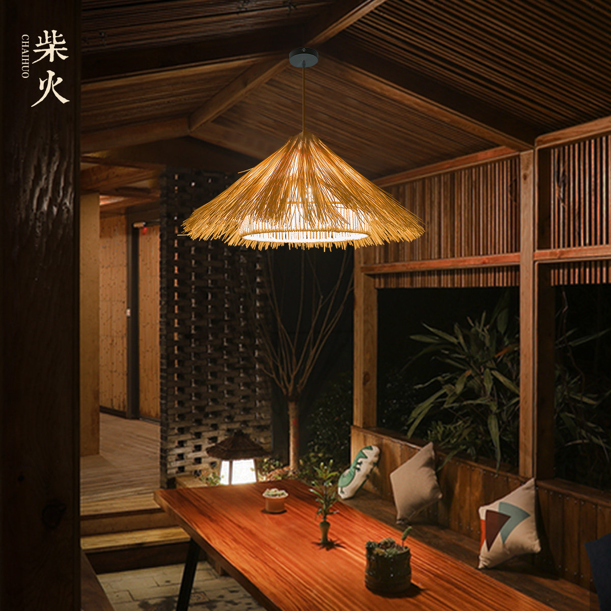 Personality creative folk Zen Zen hotel retro tea room dining room Dining Room handwoven natural vines Vine Art Chandelia