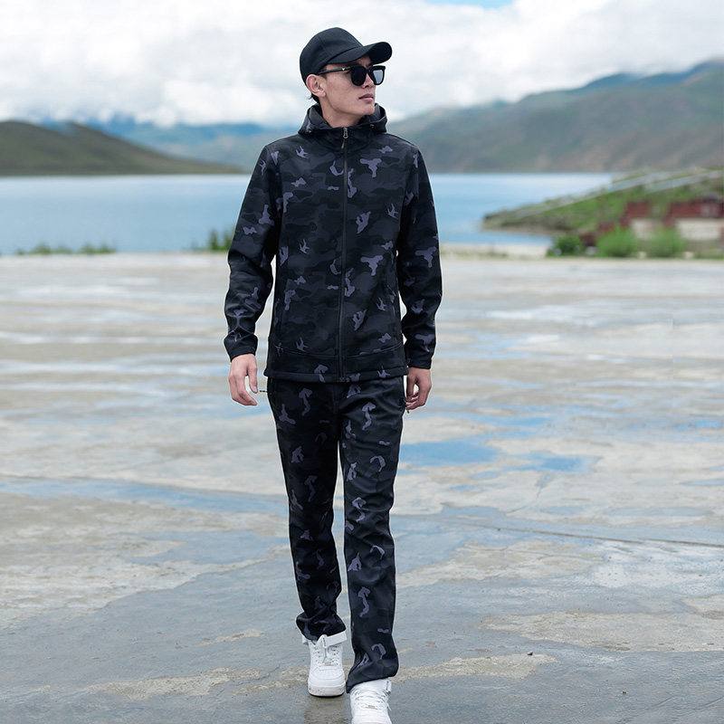 Autumn and winter jacket men's soft shell pants suit outdoor camouflage plus velvet single layer stormtrooper warm windproof mountaineering hiking