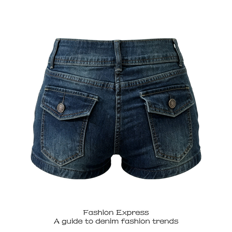 Dark Blue American-Style Denim Shorts for Women, 2026 Summer New Style, Low-Waisted, Tight-Fitting, Slimming, Hip-Enhancing A-Line Hot Pants