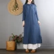 Trung Quốc retro khóa cotton và vải lanh nữ dài tay lỏng lẻo Trung Quốc phong cách sườn xám váy dài Zen trà dịch vụ áo xuân đầm maxi
