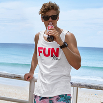 Sleeveless T-shirt mens loose fashion summer new letter printing youth cotton top bottoming simple Tide brand vest