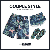 Wear quick-drying beach pants mens seaside five-point couple suit shorts loose size Swimming pants women