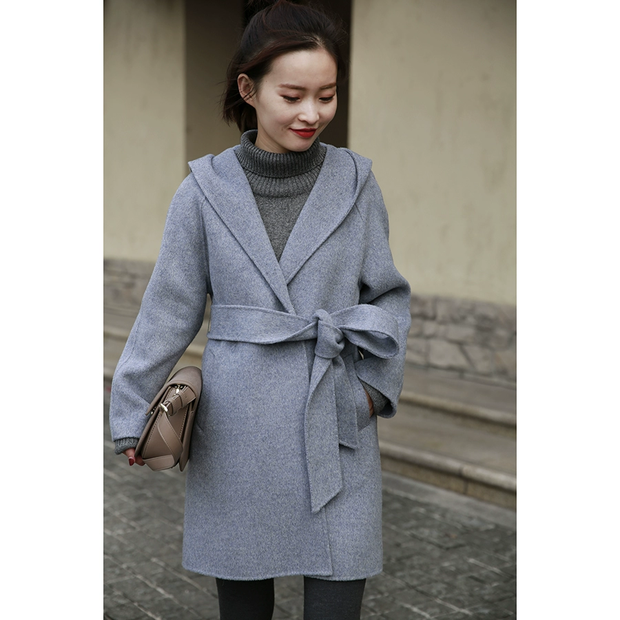 Er Er tự làm cho phụ nữ nhỏ 145 áo len dài đầy đủ giữa hai chiều áo khoác len mùa đông mới - Áo Hàn Quốc