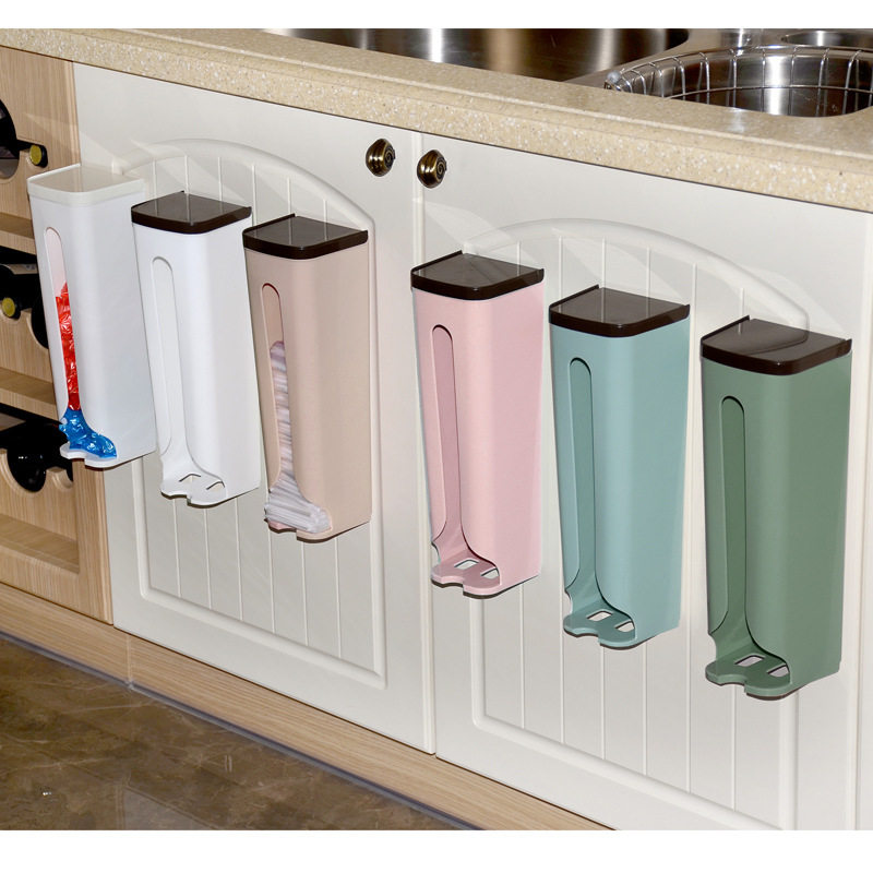 Kitchen garbage bag containing box plastic shopping bag containing shelf shelve shelf wall-mounted stay-at-home supplies fridge side hanging rack