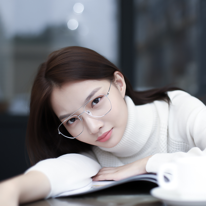 Pure titanium double beam myopia glasses frame men's tide can be equipped with degree lenses comfortable retro big face eye frame frame