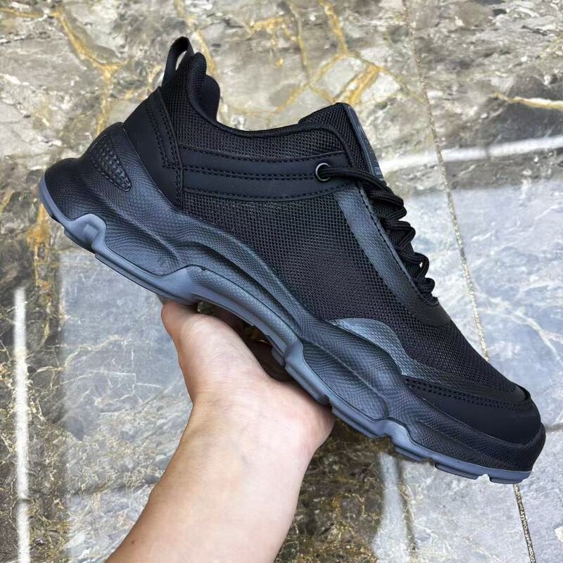 Men's Shoes 2026 New Style Thick-Soled Mesh Breathable Casual Shoes Lace-Up Lightweight Comfortable Sports Shoes Low-Top Lace-Up Black