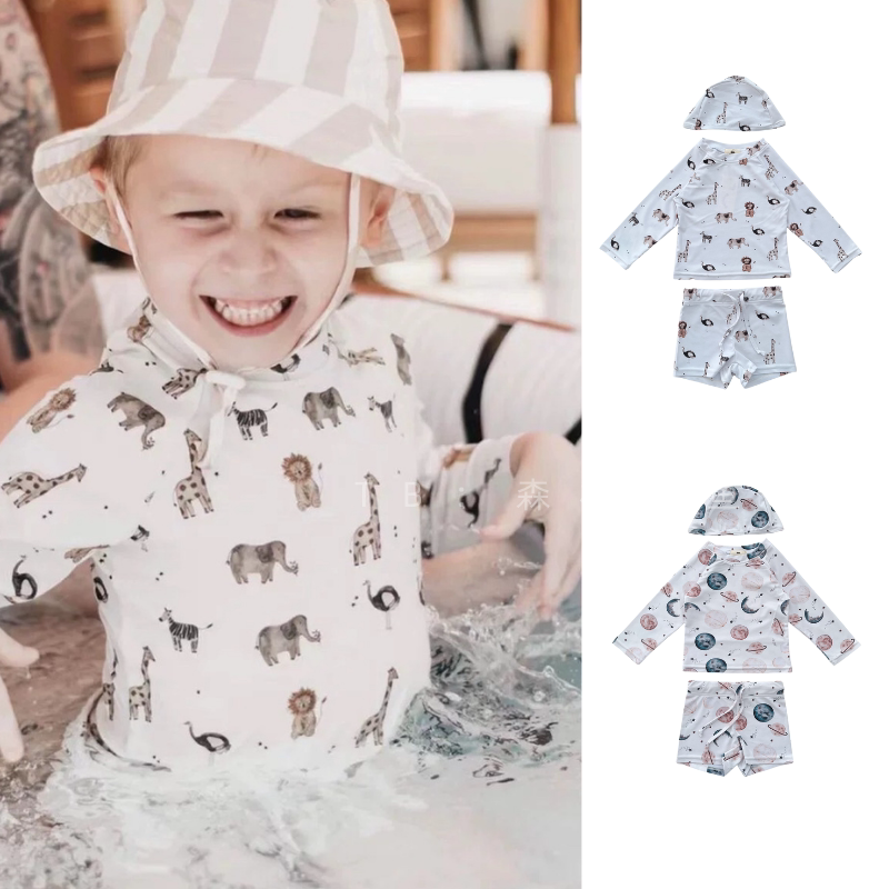 Swimming fish custom Australia Bencer Hazelnut boy baby long-sleeved swimsuit two-piece suit vacation swimming
