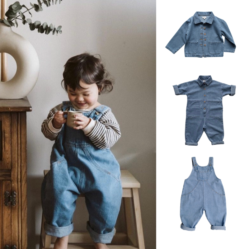 Youyu high quality TSF thin soft children's baby denim bib jacket jumpsuit tooling soft