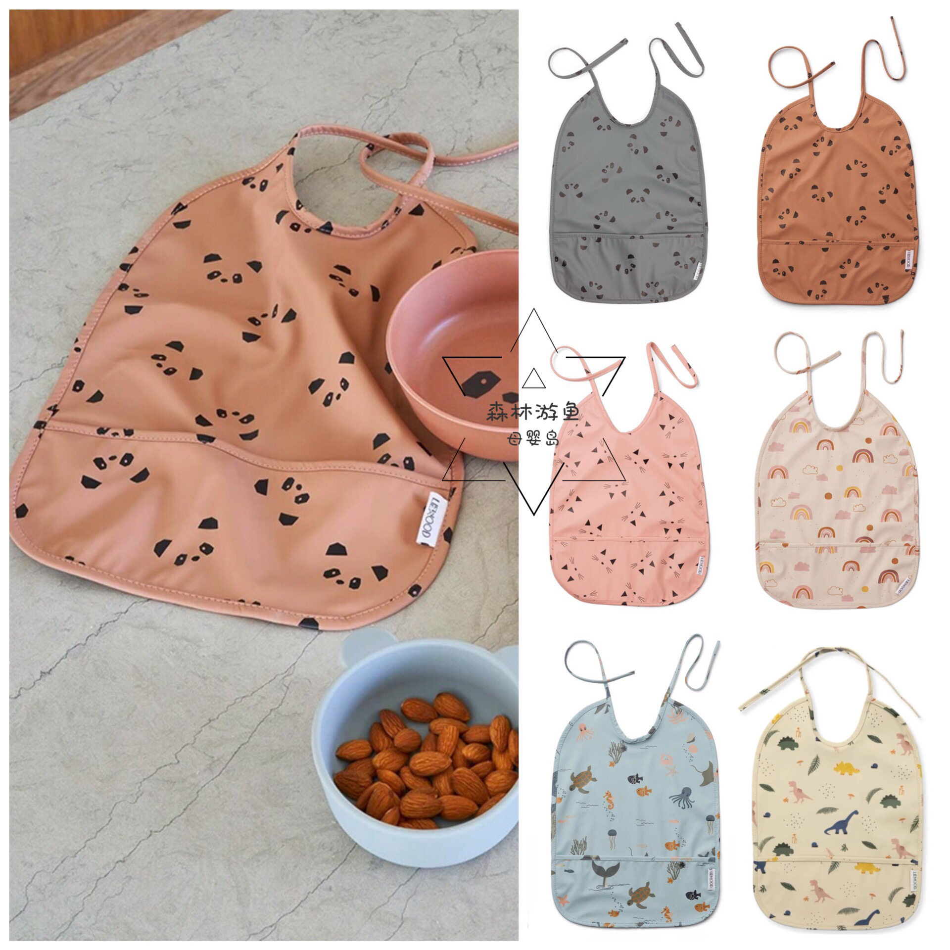 Swimming fish custom export Danish children's waterproof bib bib coverall baby eating ins eating bib