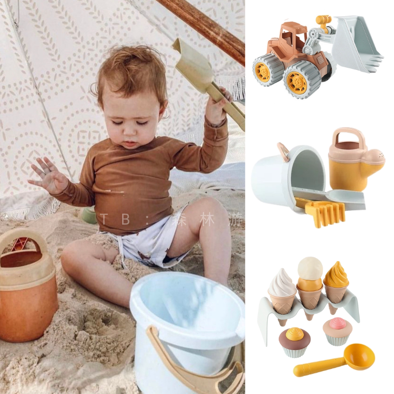 Tour fish custom Danish baby beach toy set sprinkling kettle trolley excavator shovel without BPA