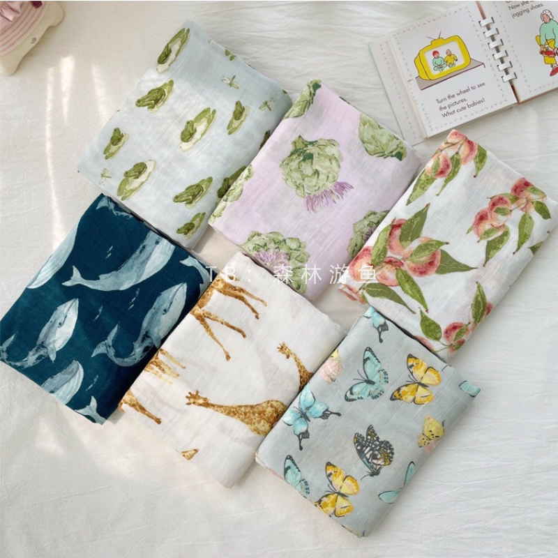 Swimming fish custom baby baby class A double-layer gauze towel bamboo cotton swaddle towel hug quilt air-conditioning blanket blanket summer ins