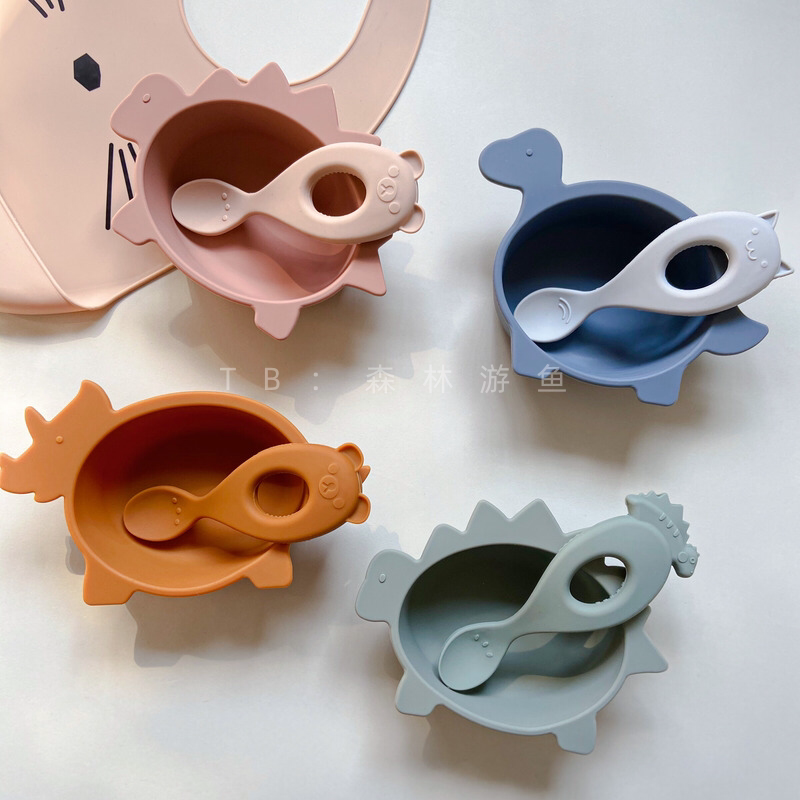Swimming fish custom Danish baby infant non-staple food bowl food-grade silicone anti-fall tableware children's dinosaur ins